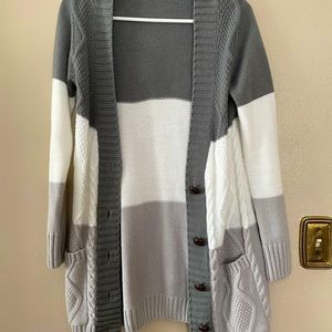 Gray and white striped knitted cardigan size small women